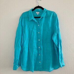 J Jill 100% Linen Button Front Shirt Light Blue Beach Breezy Lagenlook Cruise XL
